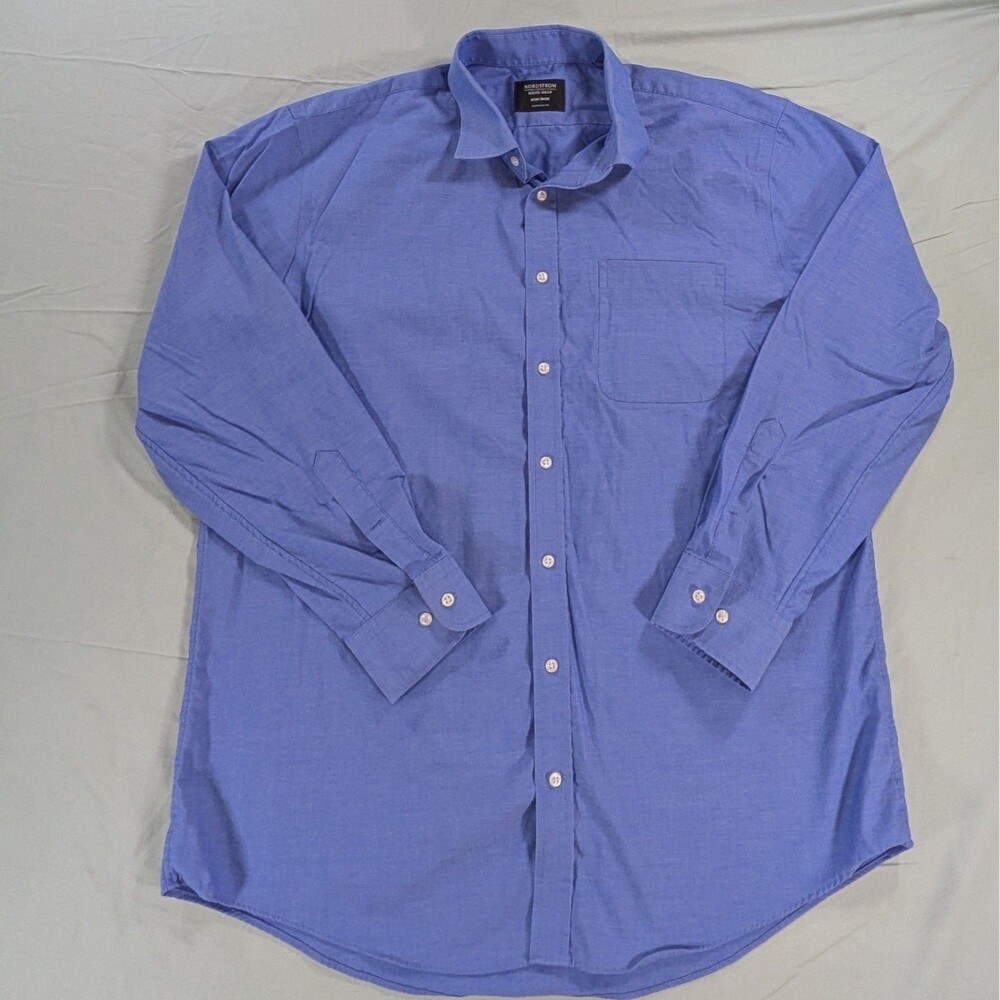 Nordstrom Mens Shop Non Iron Button Down Blue 17/34-25